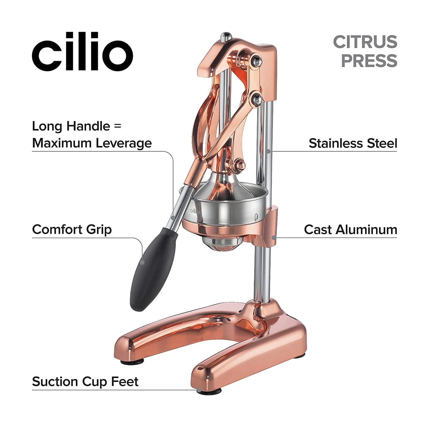 Fruit & Citrus Tools Cilio Commercial Grade Citrus Press - Silver Polished 4 Fruit & Citrus Tools Cilio Commercial Grade Citrus Press - Silver Polished
