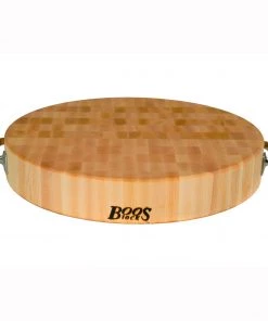 John Boos 18-Inch Round Maple Chopping Block W/Handles - Non Reversible Cutting Boards
