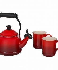 Tea Kettles And Accessories Le Creuset 1.25 Qt. Demi Kettle & (2) 14 Oz. Mug Set - Cerise