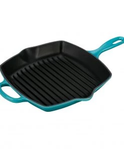 Le Creuset 10 1/4" Signature Square Skillet Grill - Caribbean Grill Pans & Griddles