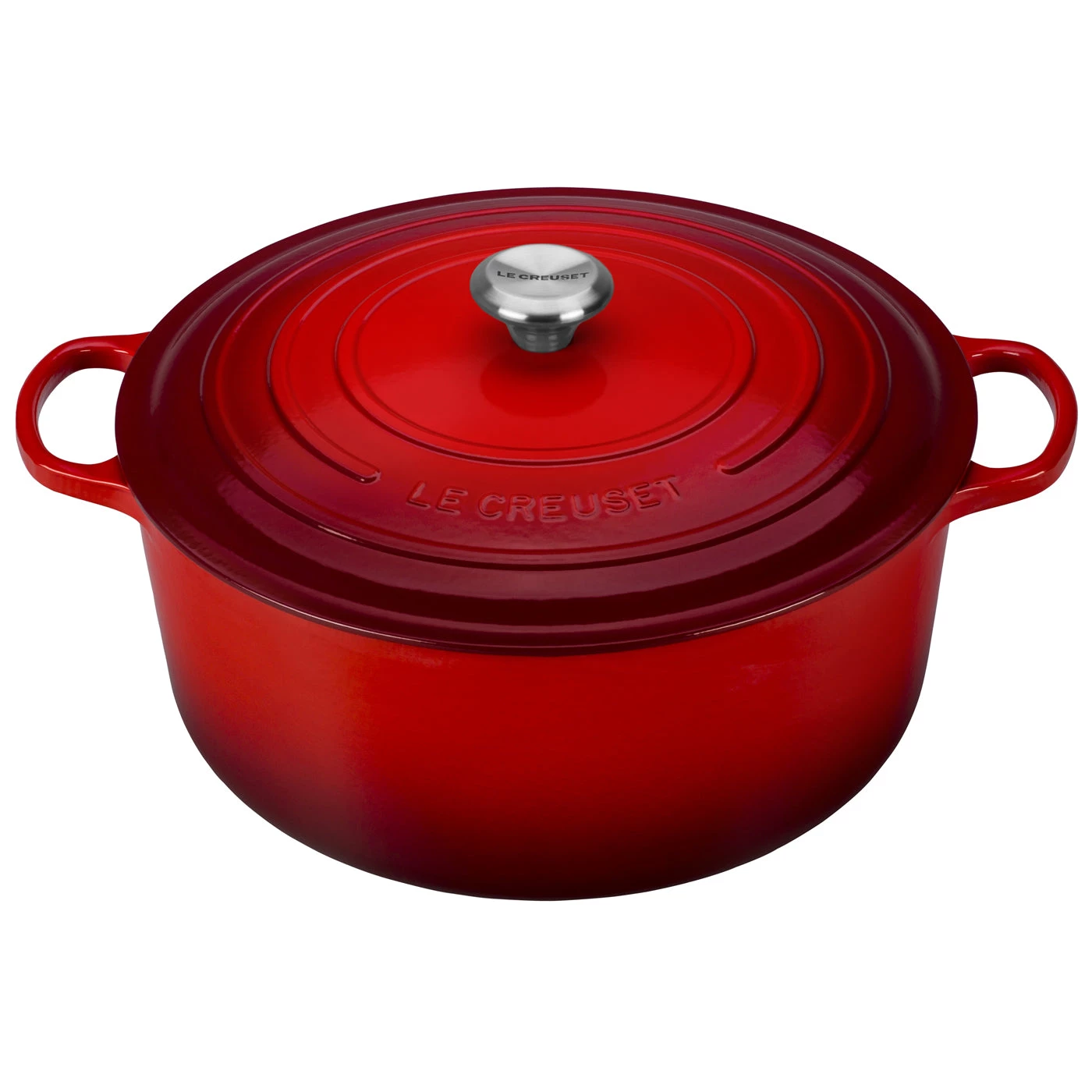 Dutch Ovens & Brasiers Le Creuset 13 1/4 Qt. Signature Round French Oven W/Stainless Steel Knob - Cherry 3 Dutch Ovens & Brasiers Le Creuset 13 1/4 Qt. Signature Round French Oven W/Stainless Steel Knob - Cherry