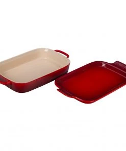 Le Creuset 14 3/4" X 9" X 2 1/2" Rectangular Dish W/Platter Lid - Cherry Serveware