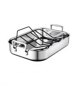Roasters Le Creuset 14" X 10" Small Roasting Pan W/Nonstick Rack - Stainless Steel