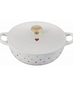 Stock & Multipots Le Creuset 2 3/4 Qt. Soup Pot - White W/L'Amour Applique & Light Gold Knob