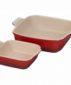 Le Creuset 2 Qt. Heritage Set Of 2 Square Dishes - Cerise Bakers & Casseroles