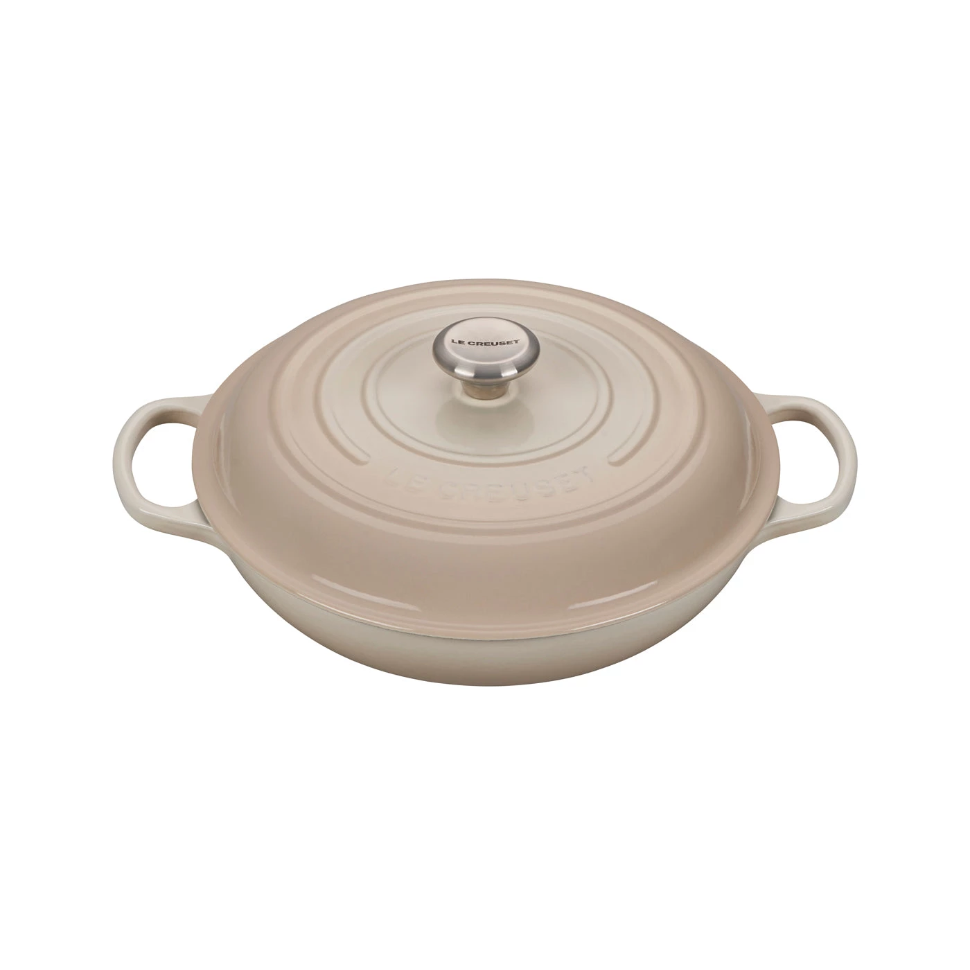 Le Creuset 3 1/2 Qt. Signature Braiser W/Stainless Steel Knob - Meringue Dutch Ovens & Brasiers 3 Le Creuset 3 1/2 Qt. Signature Braiser W/Stainless Steel Knob - Meringue Dutch Ovens & Brasiers
