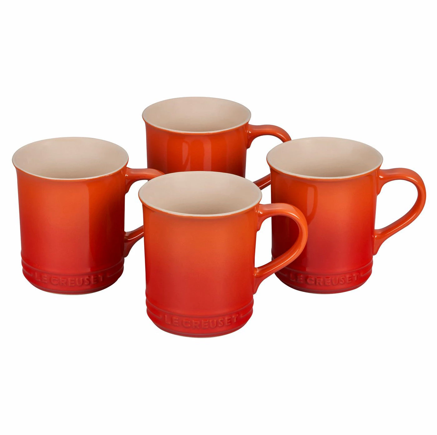 Le Creuset Set Of 4 - 14 Oz. Mugs - Flame Coffee Mugs & Teacups 3 Le Creuset Set Of 4 - 14 Oz. Mugs - Flame Coffee Mugs & Teacups