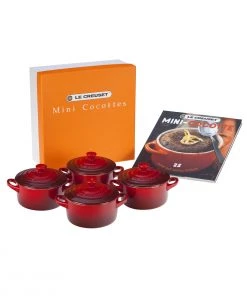 Le Creuset Set Of 4 Mini Cocottes With Mini-Cocotte Cookbook (8 Oz. Each) - Cherry