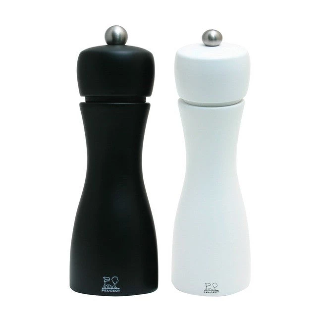 Salt & Pepper Mills Peugeot Tahiti Black Matte Pepper & White Matte Salt Mill Set 15cm/6" 3 Salt & Pepper Mills Peugeot Tahiti Black Matte Pepper & White Matte Salt Mill Set 15cm/6"