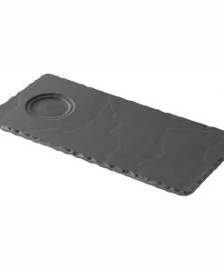 Revol Basalt Rectangular Tray With Indent For Espresso & Cappuccino - 9.75" X 4.75" X 0.25" - Slate Baskets, Bowls & Trays