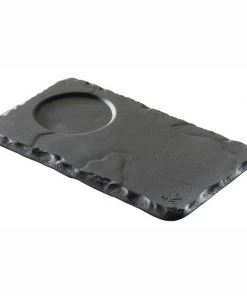 Revol Basalt Rectangular Tray With Saucier Indent - 5.5" X 3.25" X 0.25" - Slate
