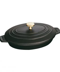 Staub Oval Plate W/Lid - 9" X 6 5/8 " - 1QT - Black Matte