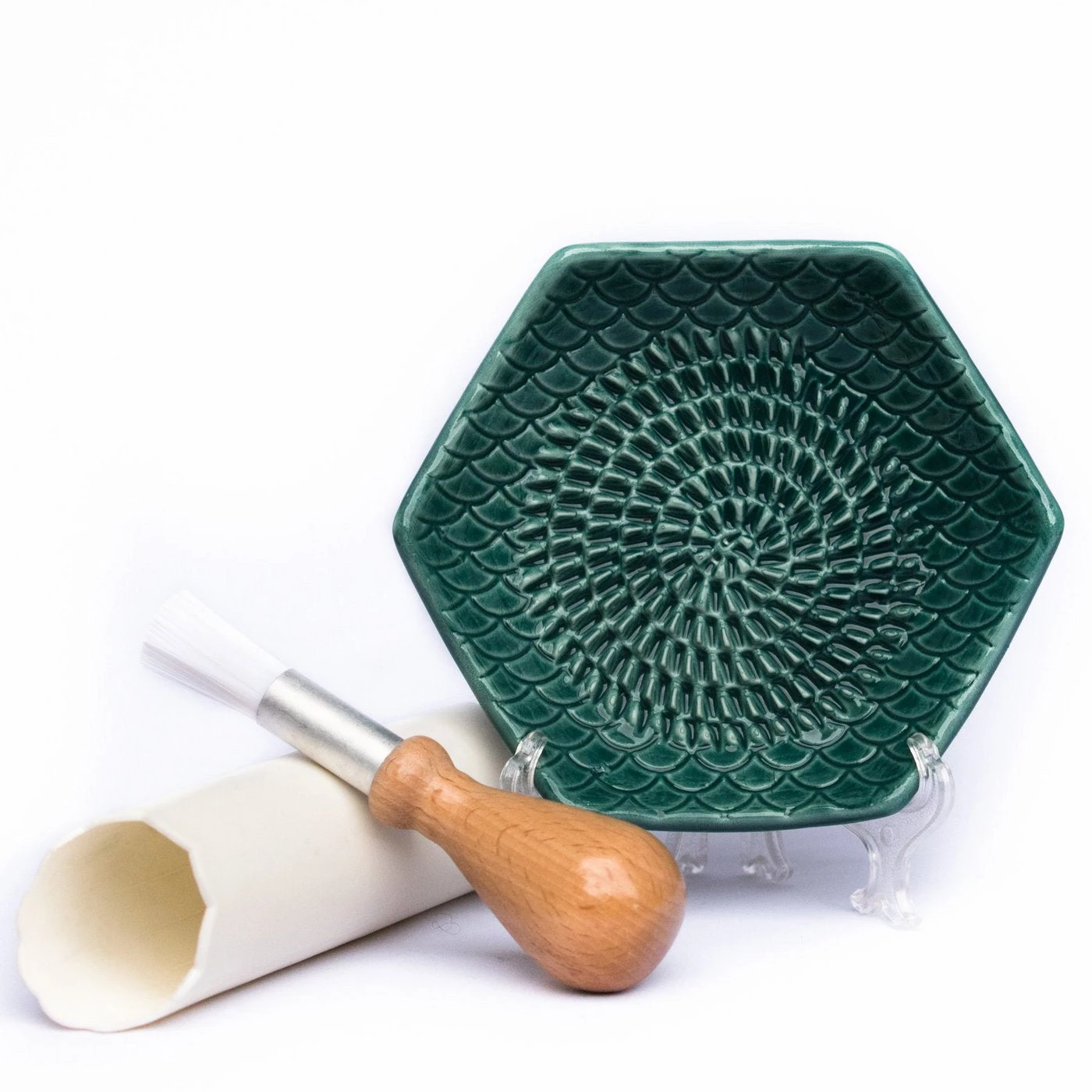 The Grate Plate Handmade Ceramic 3-Pc Grater Set - Emerald Green 3 The Grate Plate Handmade Ceramic 3-Pc Grater Set - Emerald Green
